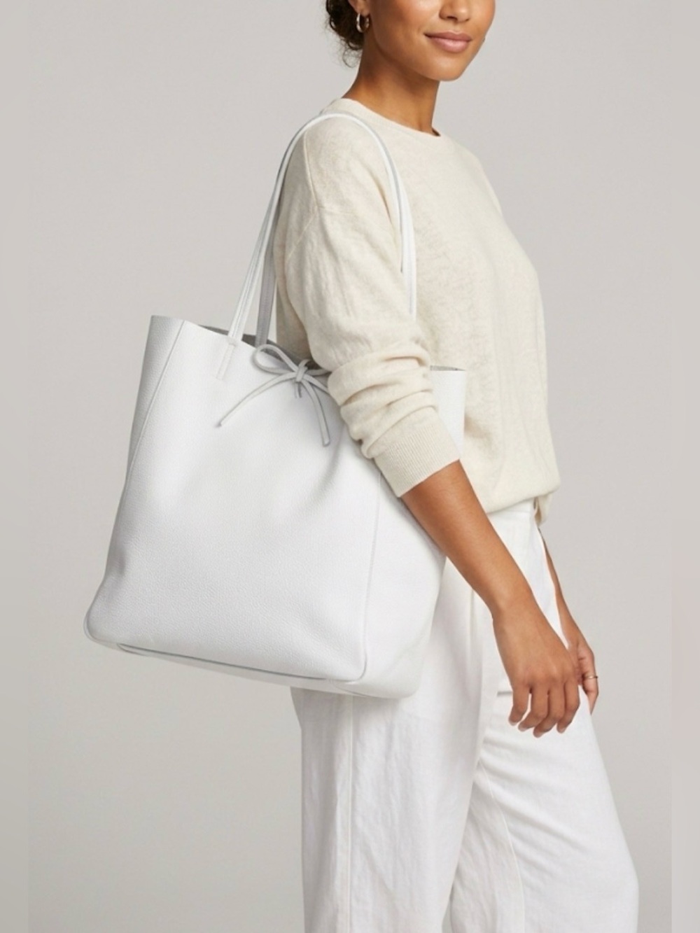 Borse in Pelle Italy Genuine Leather Oversized Summer Tote White